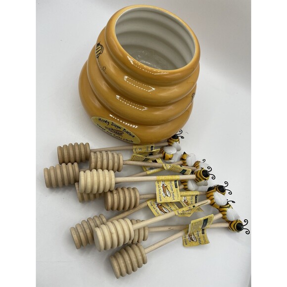 The Lifestyles Collection Bee Honey Dipper Beehive Holder + 10 Wood Dippers Bsh - Picture 8 of 16